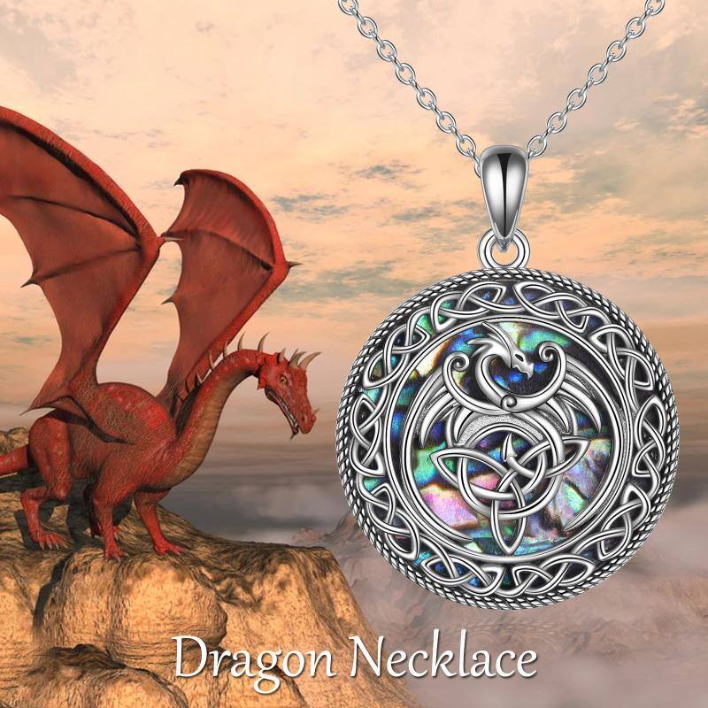 Sterling Silver Abalone Shellfish Dragon Pendant Necklace-6