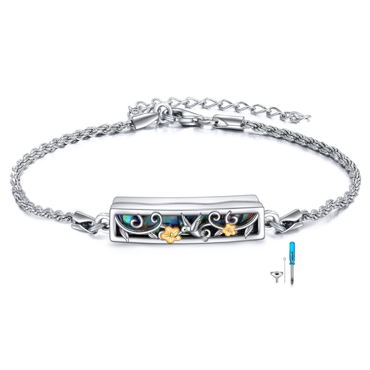 Pulsera de urna para cenizas de plata de ley con forma de abulón, mariscos, libélula, colibrí y girasol-1