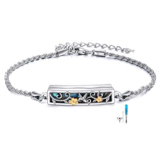 Bracelet urne en argent sterling avec coquillages d'ormeau, libellule, colibri, tournesol pour cendres