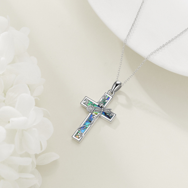 Sterling Silver Abalone Shellfish Dragonfly Pendant Necklace-3