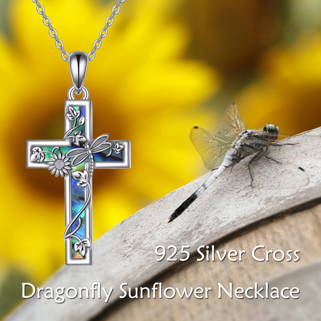 Sterling Silver Abalone Shellfish Dragonfly Pendant Necklace-6