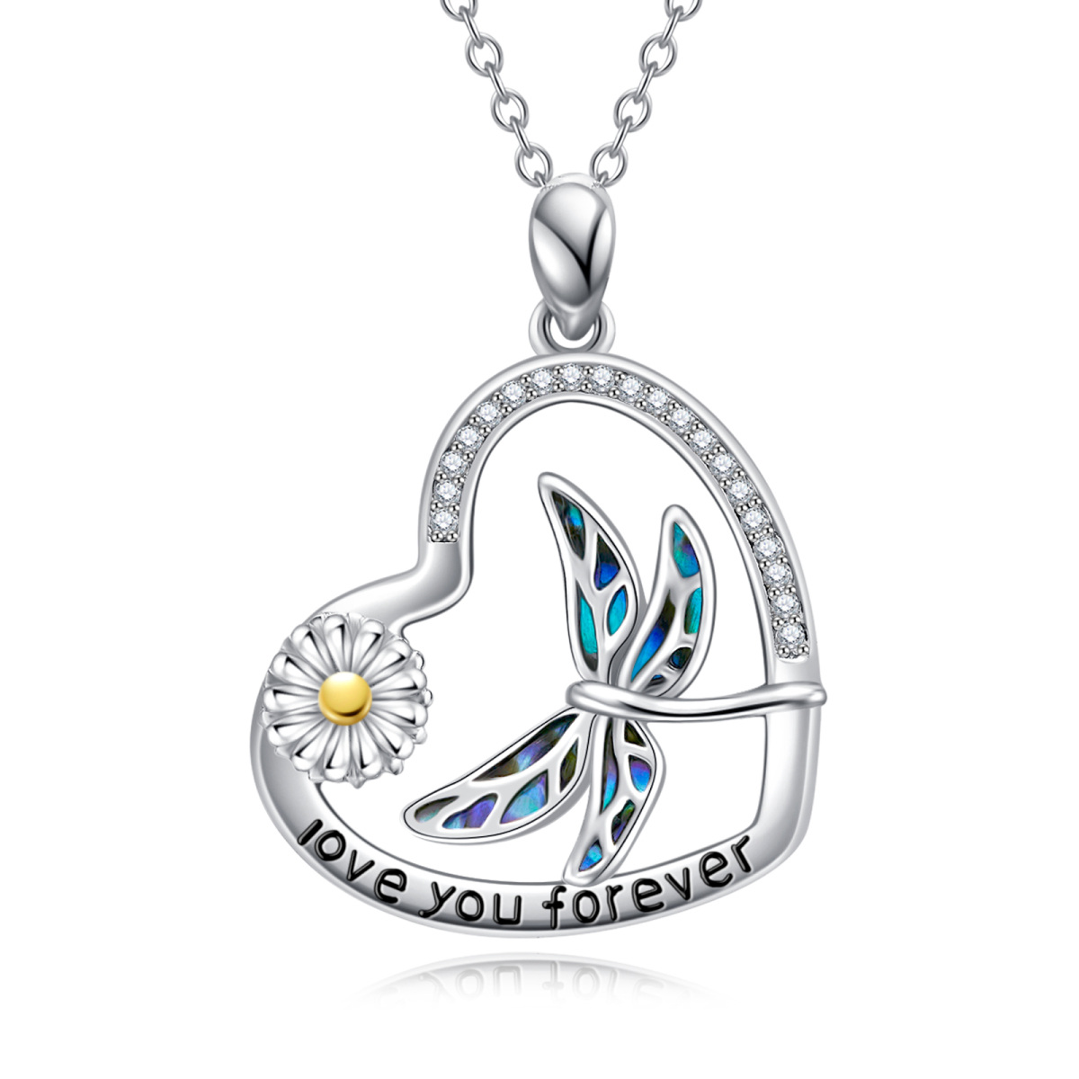 Collana con ciondolo a forma di libellula in argento sterling con conchiglia Abalone-1