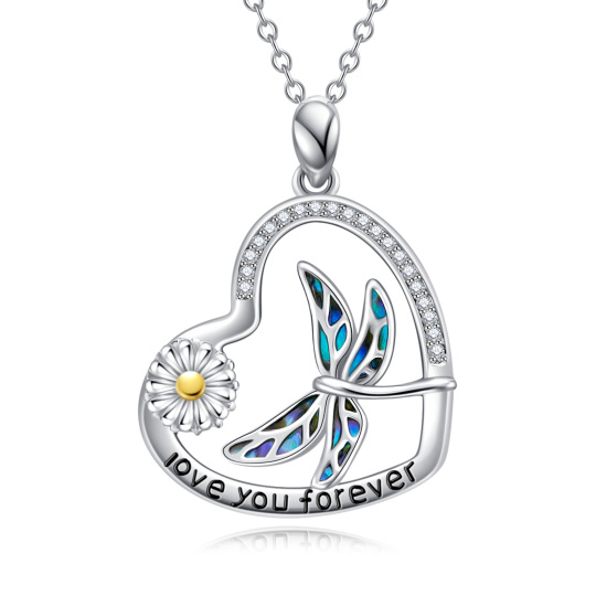 Collana con ciondolo a forma di libellula in argento sterling con conchiglia Abalone