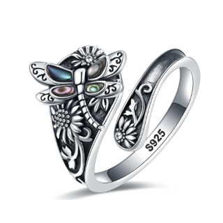 Sterling Silver Abalone Shellfish Dragonfly Ring-7