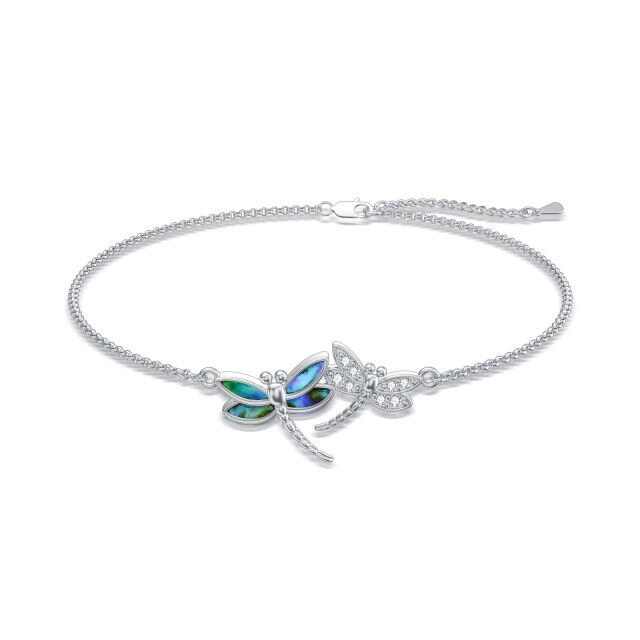 Sterling Silver Abalone Shellfish & Cubic Zirconia Dragonfly Single Layer Anklet for Women-1