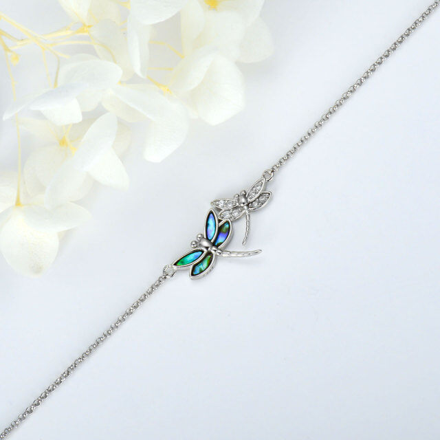 Sterling Silver Abalone Shellfish & Cubic Zirconia Dragonfly Single Layer Anklet for Women-3