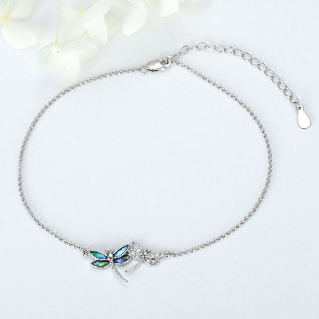 Sterling Silver Abalone Shellfish & Cubic Zirconia Dragonfly Single Layer Anklet for Women-4