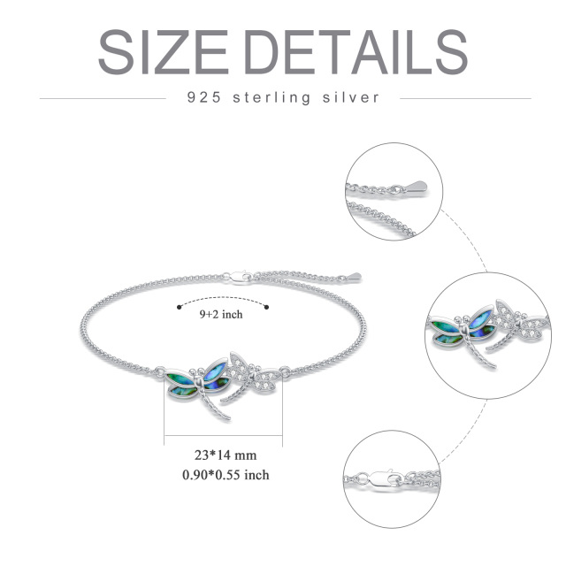 Sterling Silver Abalone Shellfish & Cubic Zirconia Dragonfly Single Layer Anklet for Women-5