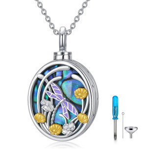 Sterling Silver Abalone Shellfish Dragonfly & Sunflower Pendant Necklace-3