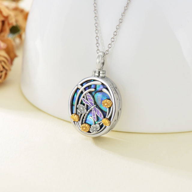 Sterling Silver Abalone Shellfish Dragonfly & Sunflower Pendant Necklace-2