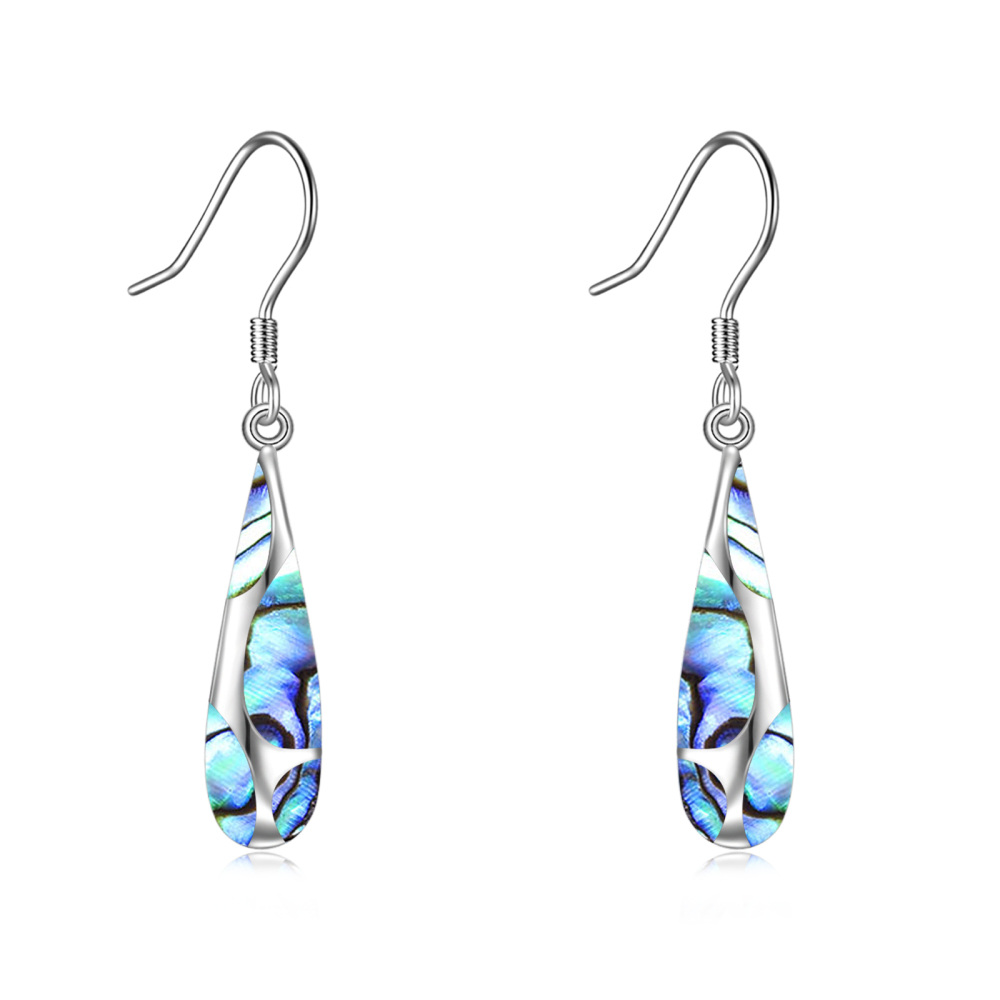 Pendientes de plata de ley con forma de concha de abulón para mujer-1