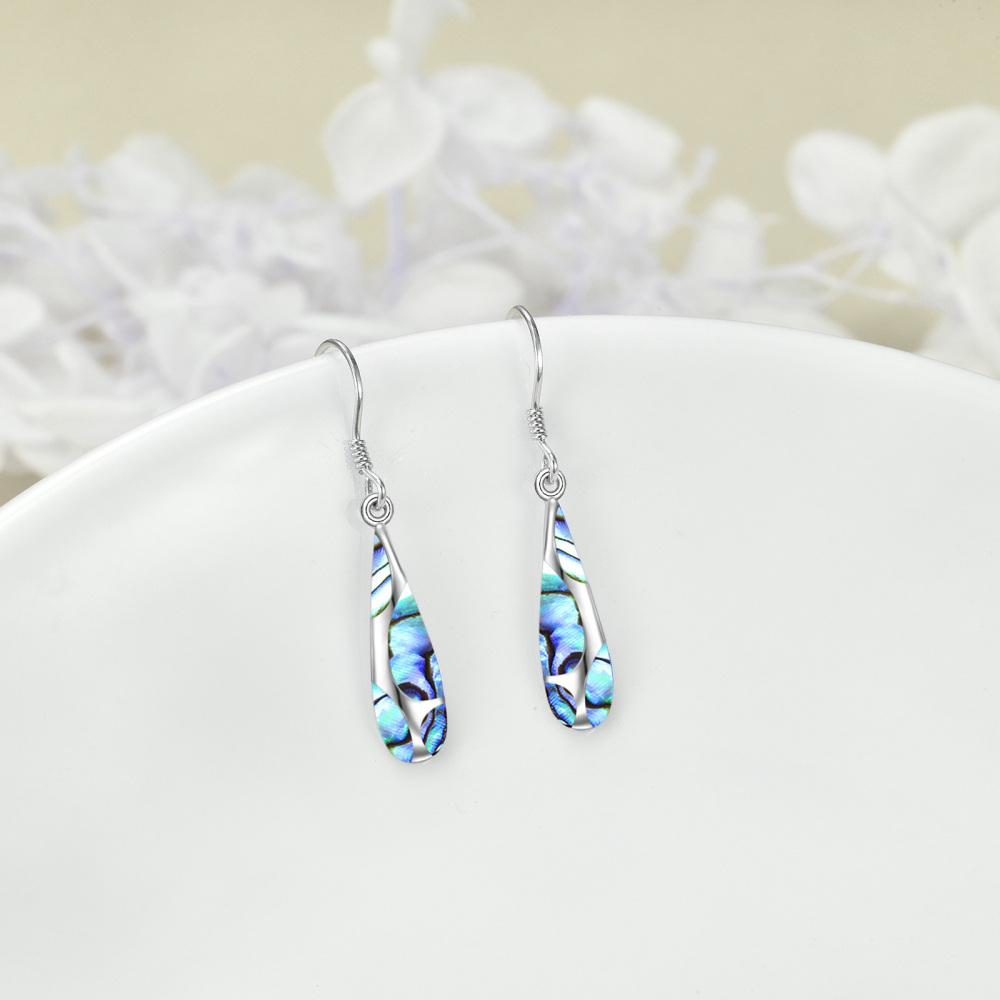 Pendientes de plata de ley con forma de concha de abulón para mujer-3