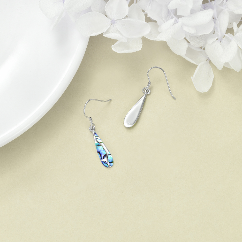 Pendientes de plata de ley con forma de concha de abulón para mujer-4