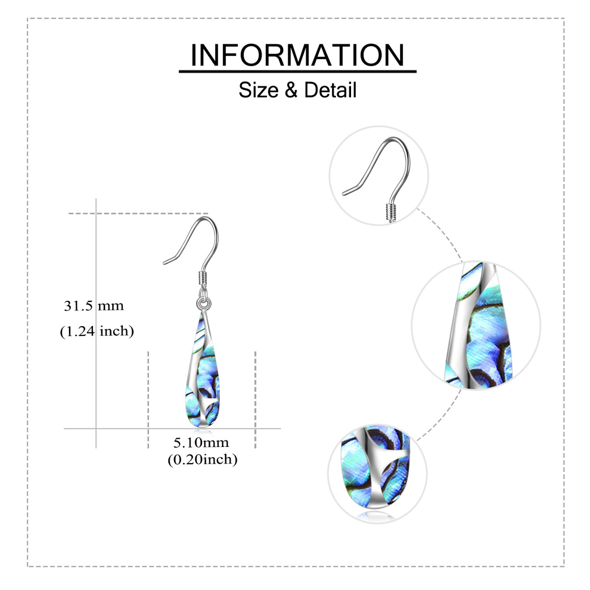 Sterling Silver Abalone Shellfish Drop Shape Drop Earrings-5