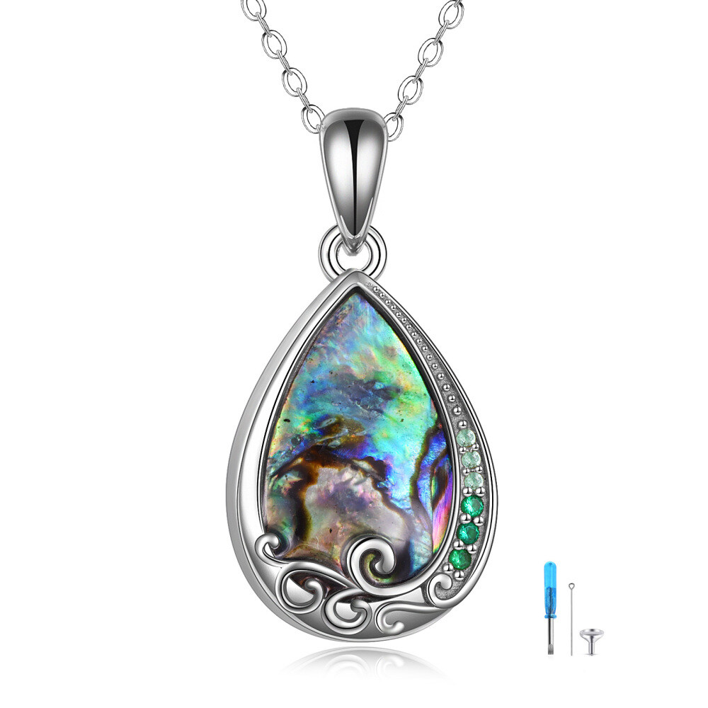 Sterling zilveren Abalone schelpdieren Drop vorm Urn ketting voor as met gegraveerde woord-1