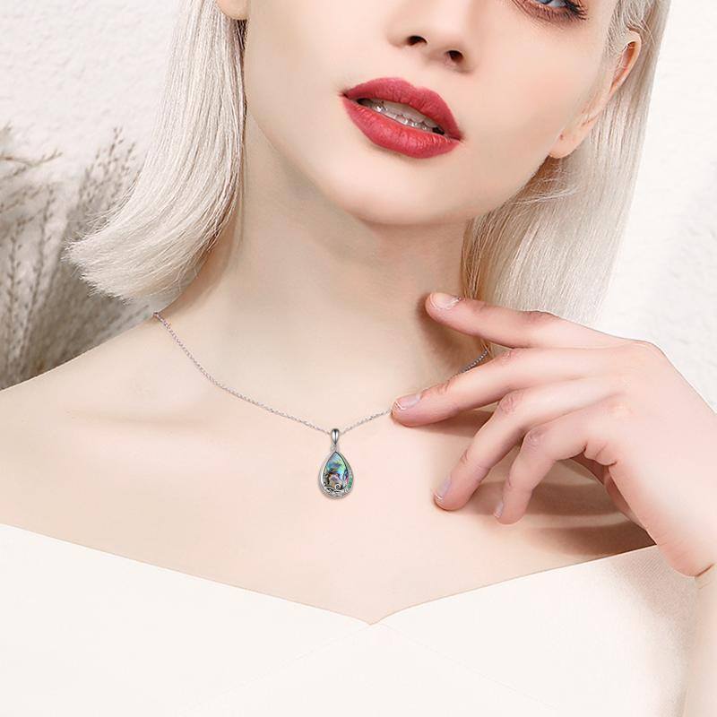 Sterling zilveren Abalone schelpdieren Drop vorm Urn ketting voor as met gegraveerde woord-2