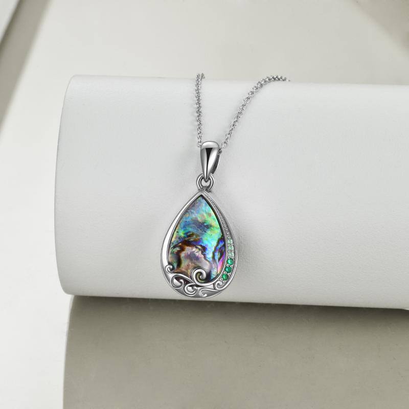 Sterling zilveren Abalone schelpdieren Drop vorm Urn ketting voor as met gegraveerde woord-3