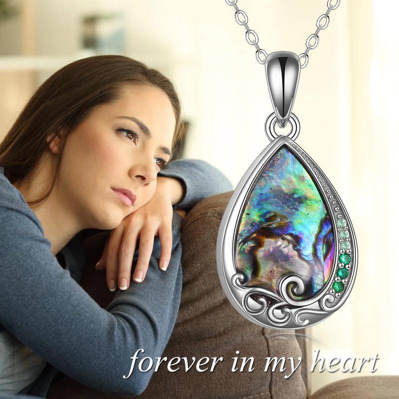 Sterling zilveren Abalone schelpdieren Drop vorm Urn ketting voor as met gegraveerde woord-6