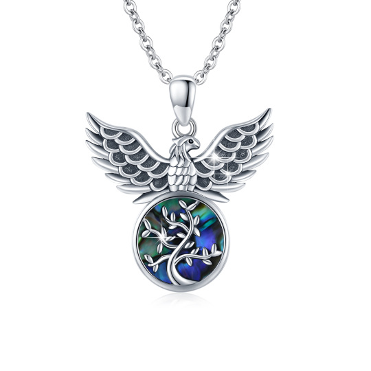 Sterling Silver Abalone Shellfish Eagle Pendant Necklace