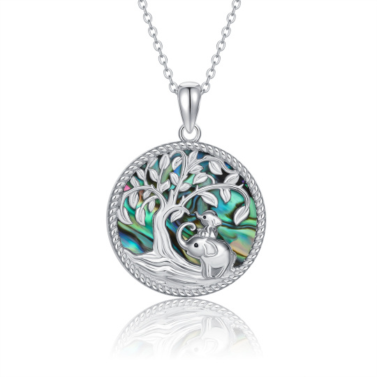 Collana con ciondolo a forma di elefante e albero della vita in argento sterling con molluschi abalone