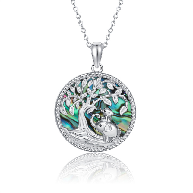 Sterling Silver Abalone Shellfish Elephant & Tree Of Life Pendant Necklace-2