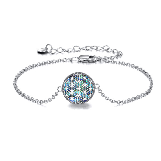 Sterling Silver Abalone Shellfish Flower Of Life Charm Bracelet