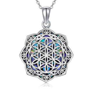 Sterling Silver Abalone Shellfish Flower Of Life Pendant Necklace-5