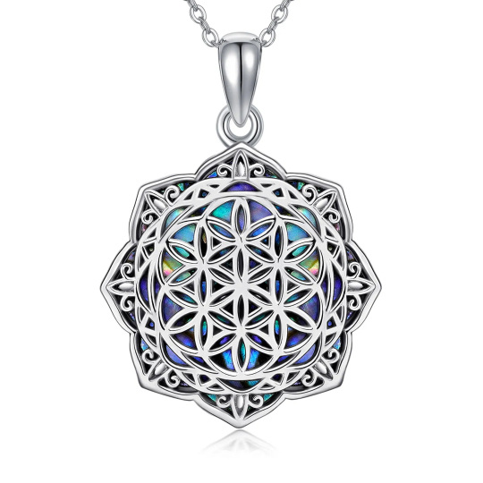 Sterling Silver Abalone Shellfish Flower Of Life Pendant Necklace