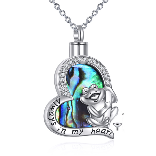 Prata esterlina Abalone Shellfish Frog & Heart Urn Necklace for Ashes with Engraved Word-1