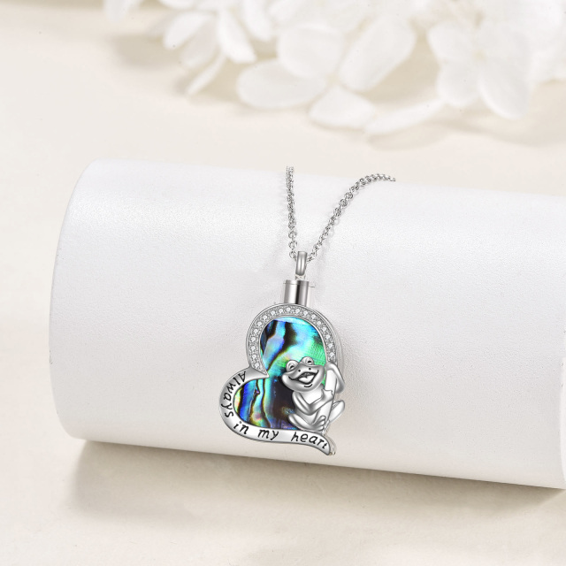 Collana per urna in argento sterling con crostaceo Abalone e cuore per le ceneri con parola incisa-3