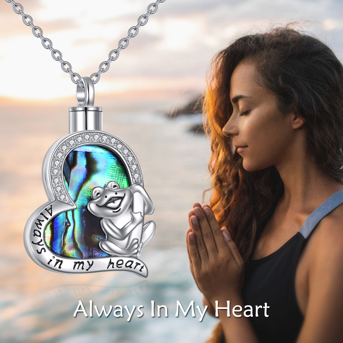 Sterling Silver Abalone Shellfish Frog & Heart Urn Necklace for Ashes with Engraved Word-6