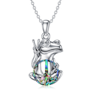 Sterling Silver Abalone Shellfish Frog Pendant Necklace-7