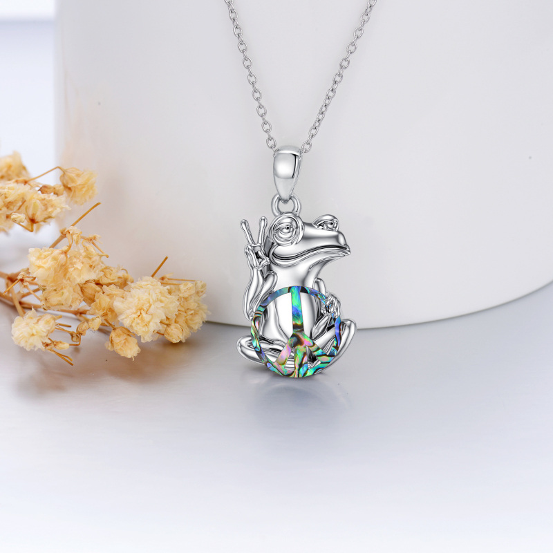 Sterling Silver Abalone Shellfish Frog Pendant Necklace-3