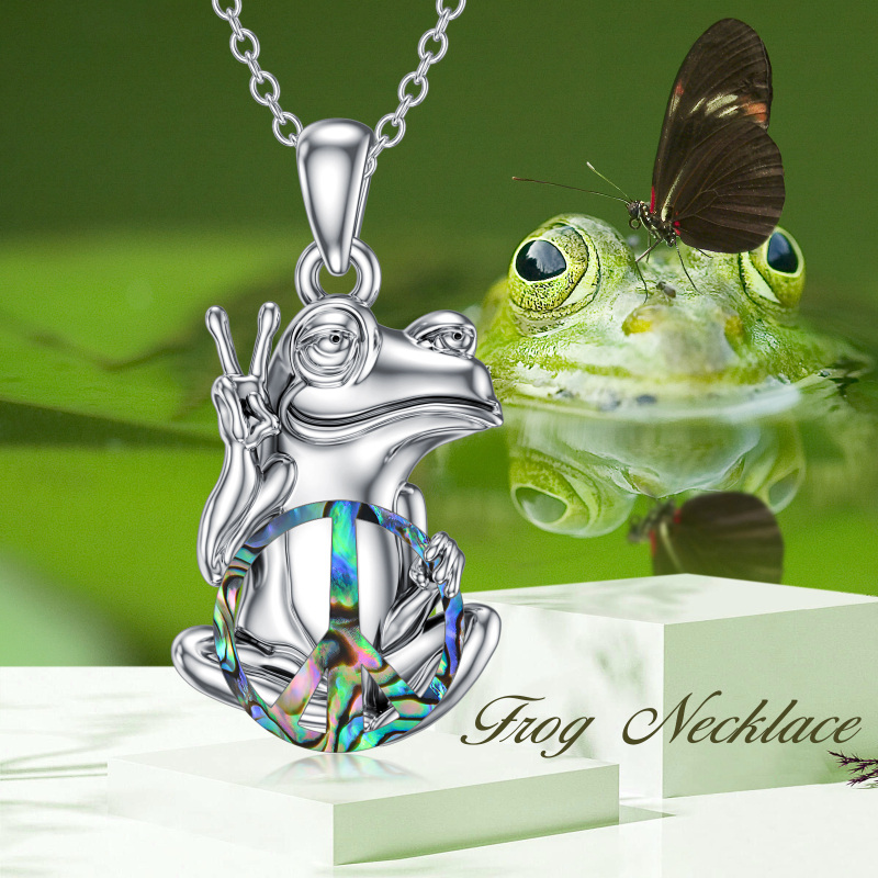 Sterling Silver Abalone Shellfish Frog Pendant Necklace-4