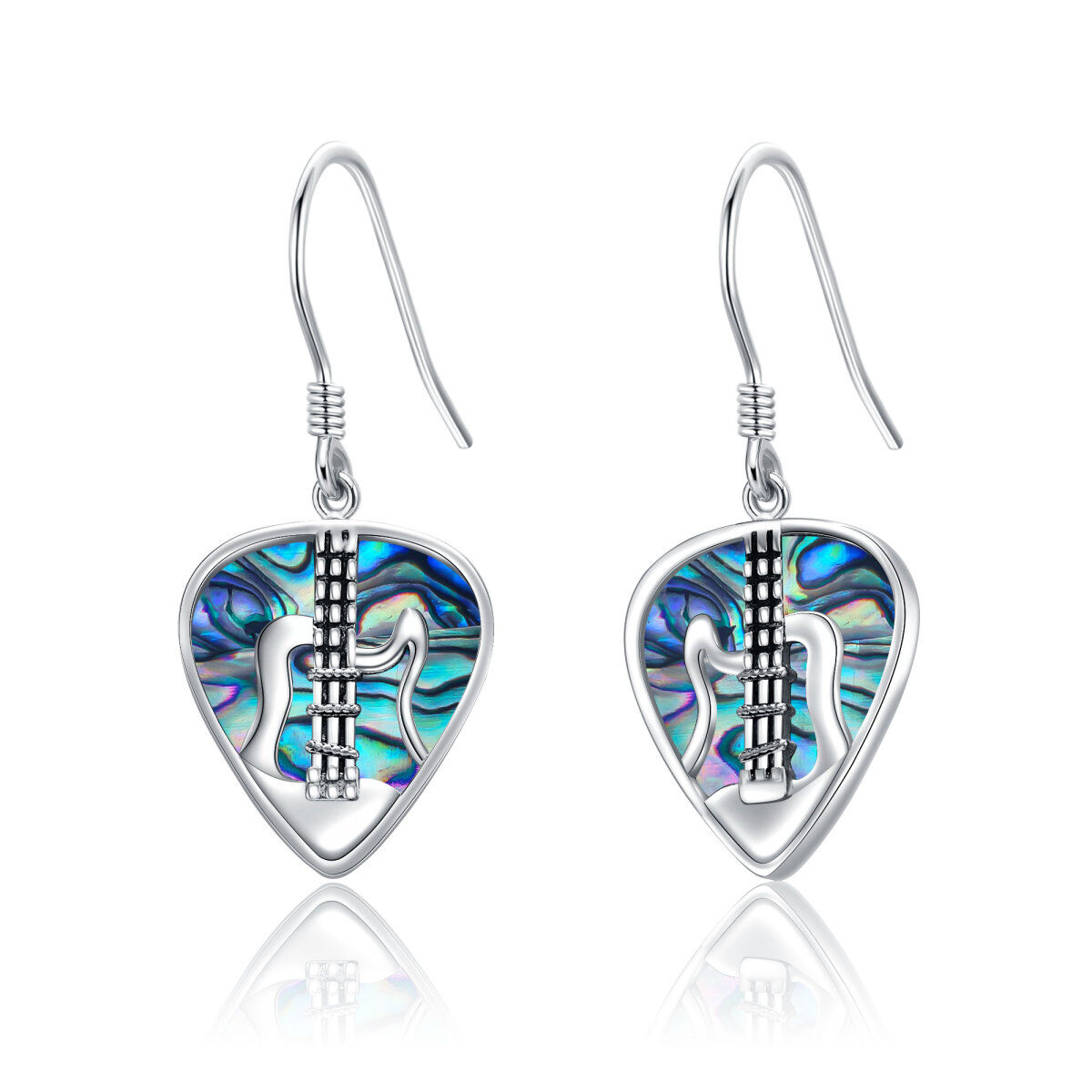 Sterling Silver Abalone Shellfish Guitar Drop Earrings-1