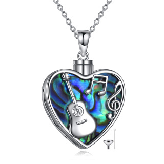 Sterling Silver Heart Abalone Shellfish Guitar With Music Symbol Urn Necklace For Ashes With Engraved Word For Women Best Sister-18