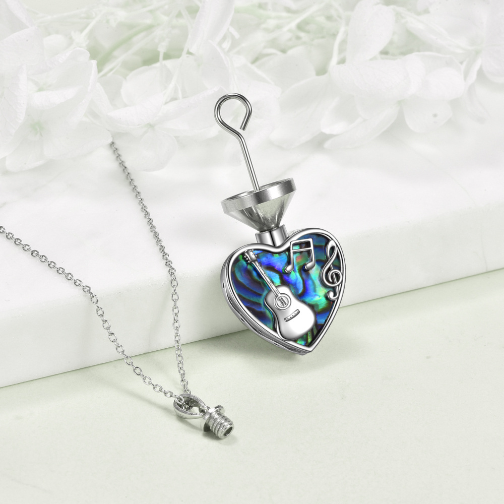 Sterling Silver Heart Abalone Shellfish Guitar With Music Symbol Urn Necklace For Ashes With Engraved Word For Women Best Sister-3