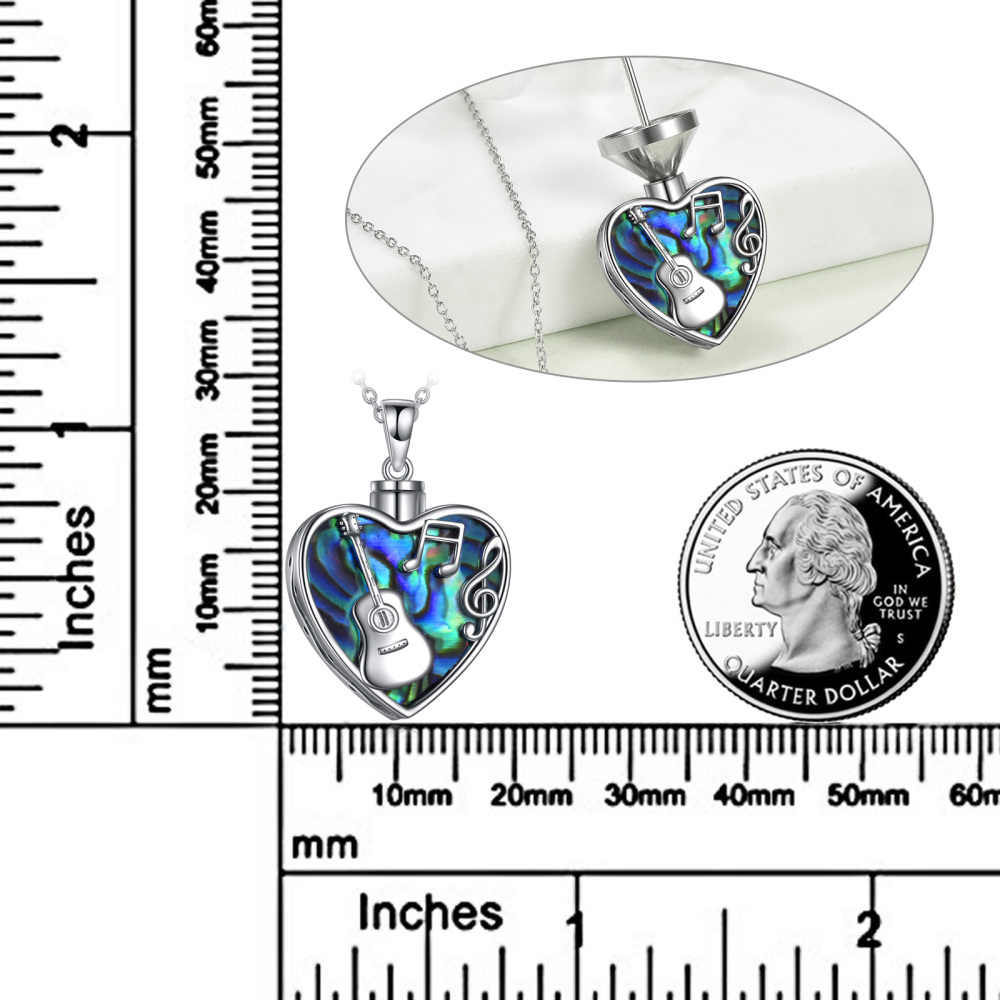 Sterling Silver Heart Abalone Shellfish Guitar With Music Symbol Urn Necklace For Ashes With Engraved Word For Women Best Sister-5