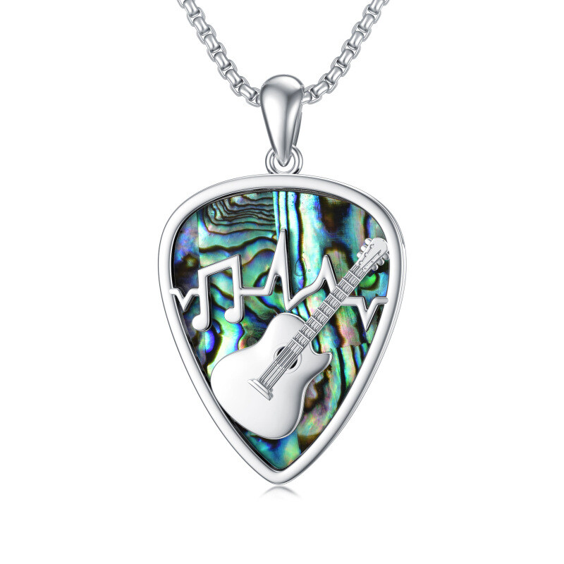 Sterling Silver Abalone Shellfish Guitar & Musical Note Pendant Necklace-10