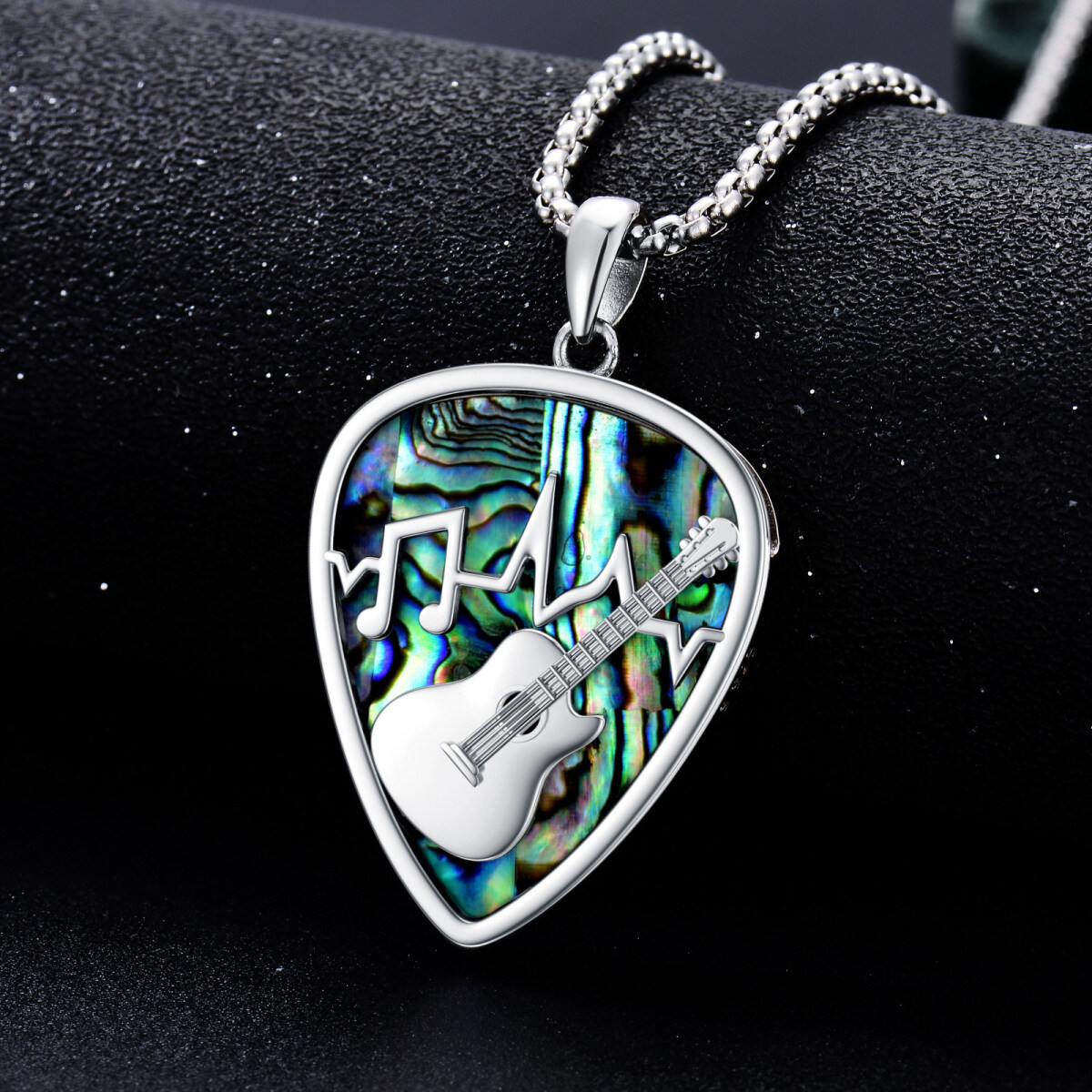 Collier en argent sterling avec pendentif Abalone Shellfish Guitar & Musical Note (guitare et notes de musique)-3