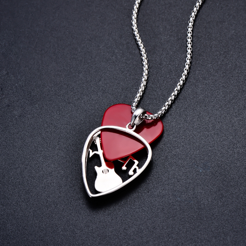 Sterling Silver Abalone Shellfish Guitar & Musical Note Pendant Necklace-4