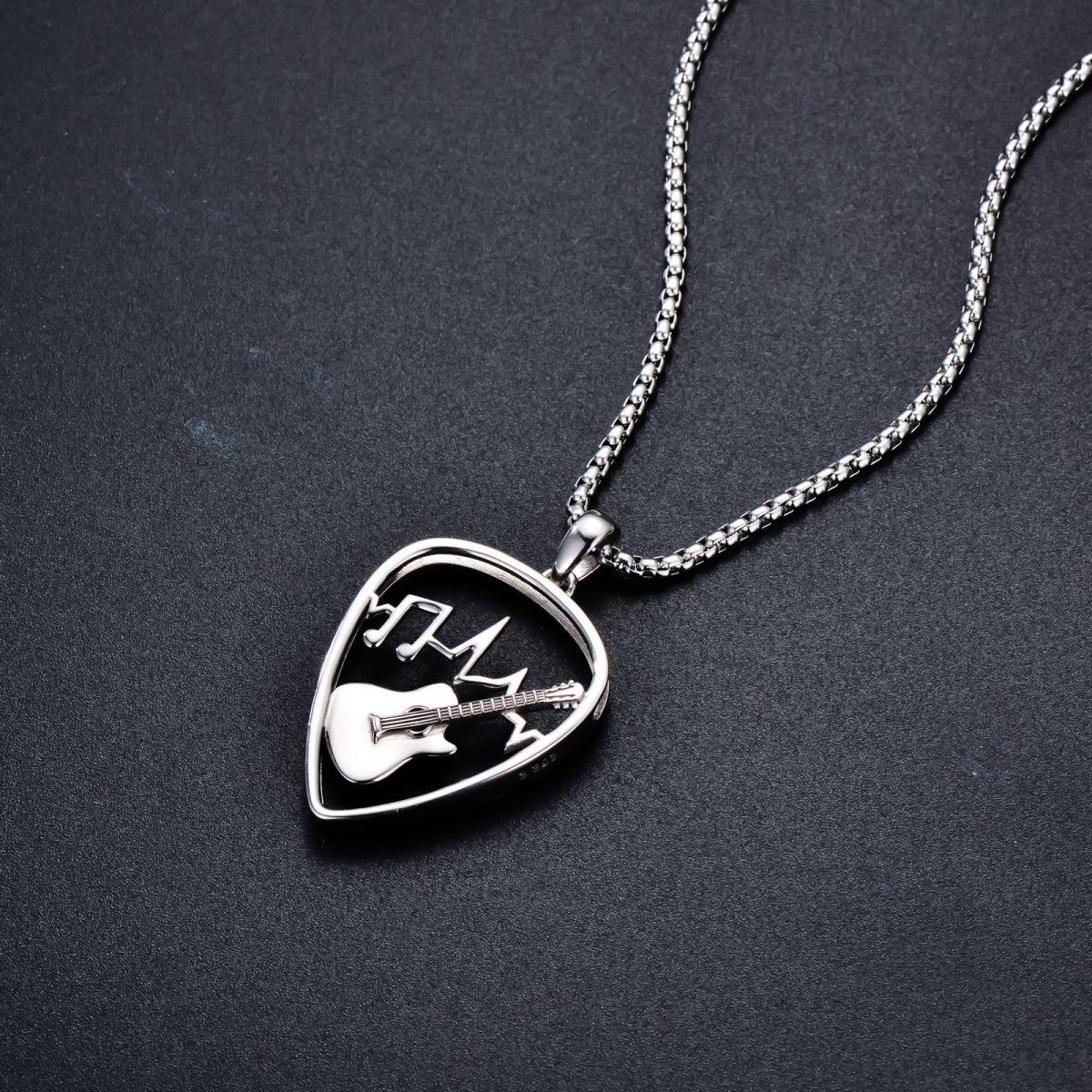 Collier en argent sterling avec pendentif Abalone Shellfish Guitar & Musical Note (guitare et notes de musique)-5