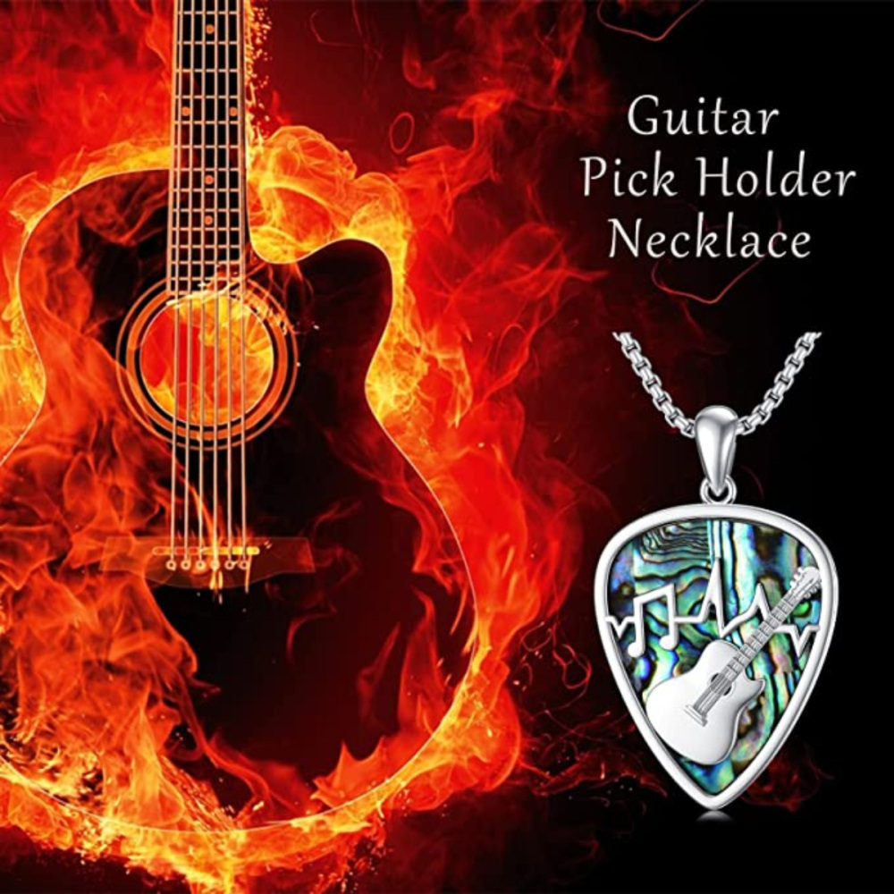 Colar com pingente de notas musicais e guitarra em prata esterlina-7