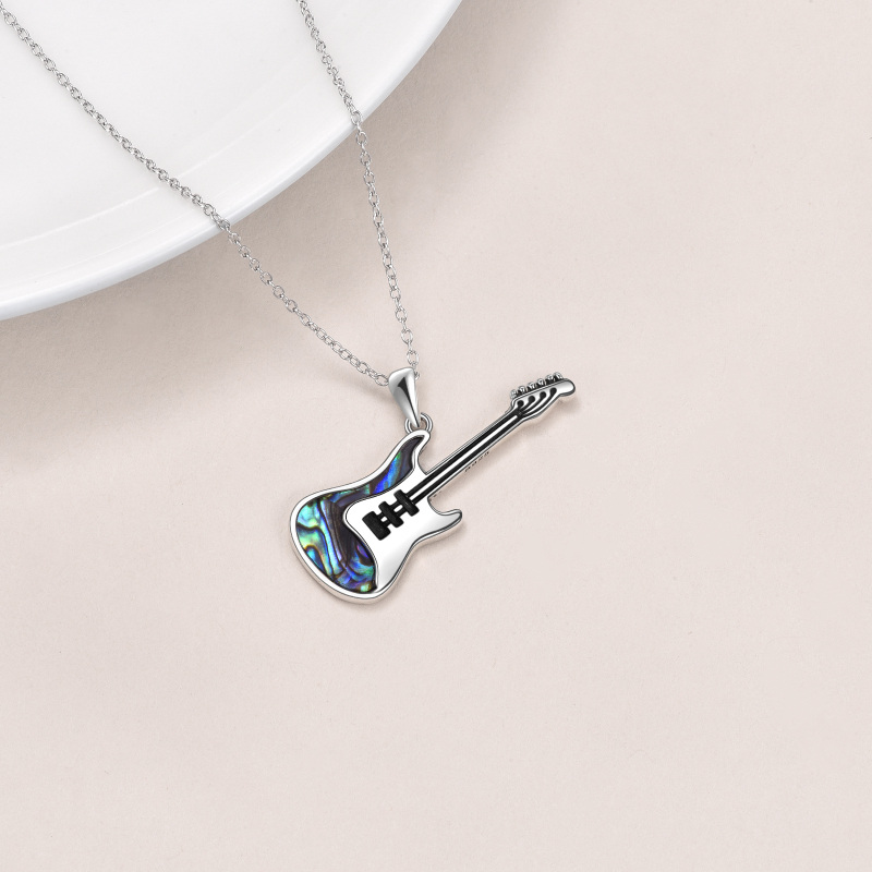 Sterling Silver Abalone Shellfish Guitar Pendant Necklace with Cable Chain-3