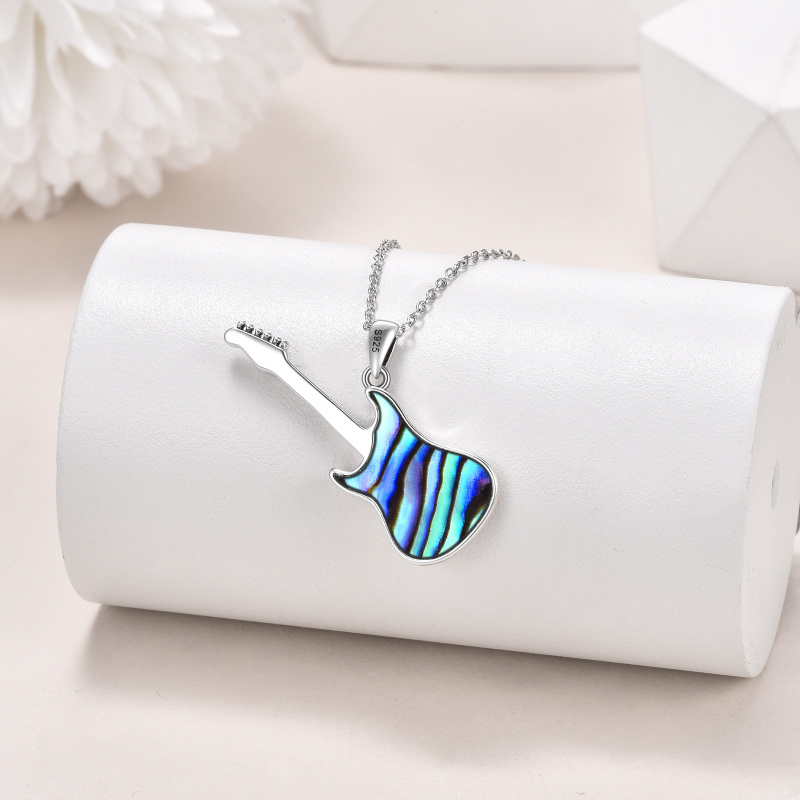 Sterling Silver Abalone Shellfish Guitar Pendant Necklace with Cable Chain-4