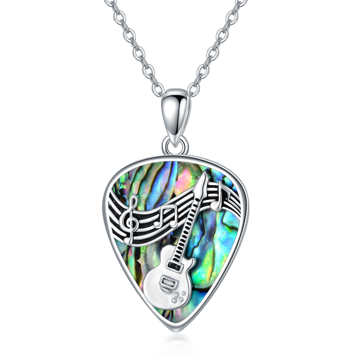 Collier en argent sterling avec pendentif guitare en forme de coquillage Abalone-1