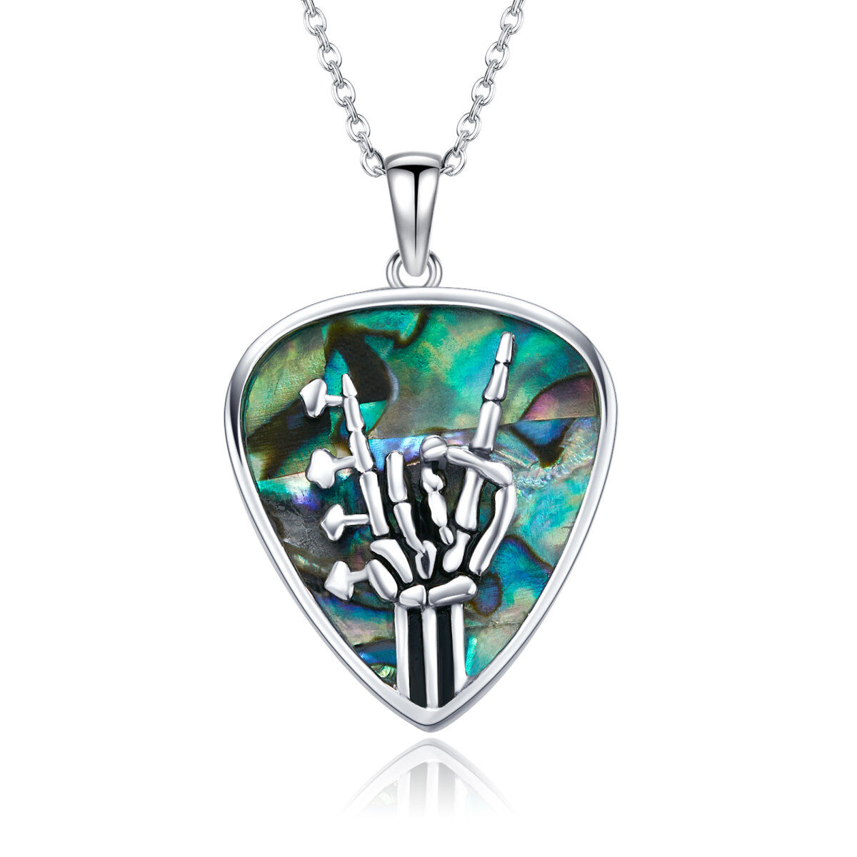 Sterling Silver Abalone Shellfish Guitar & Skeleton Pendant Necklace-1