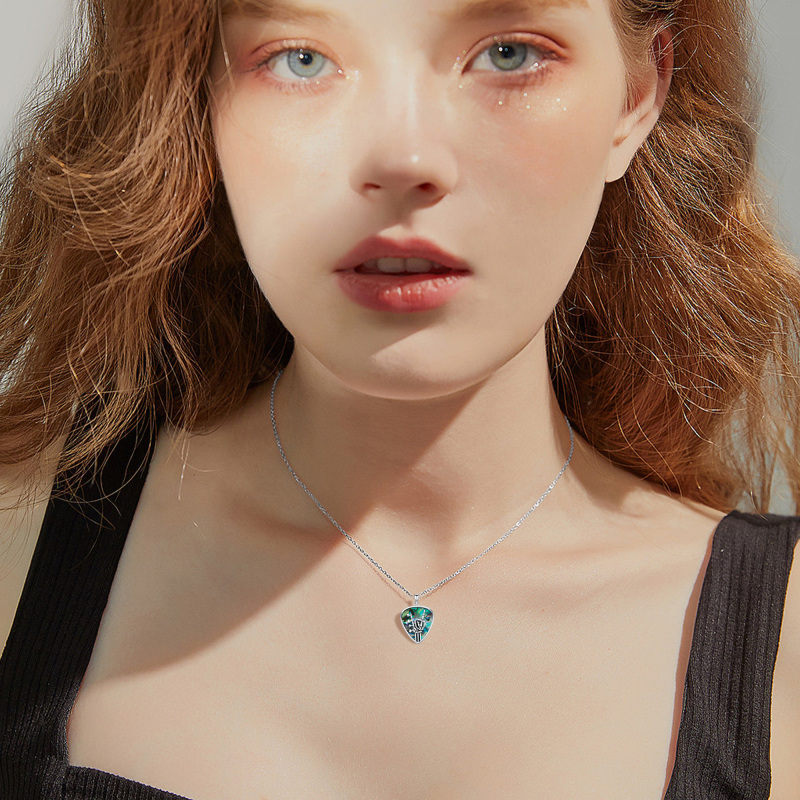 Sterling Silber Abalone Muscheln Gitarre & Skelett Anhänger Halskette-2