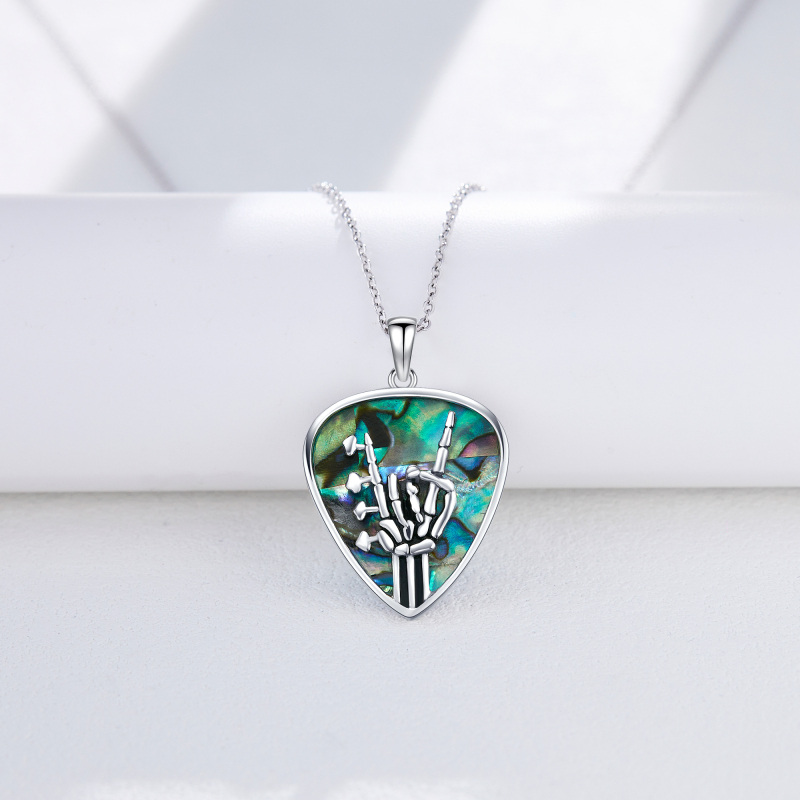 Sterling Silber Abalone Muscheln Gitarre & Skelett Anhänger Halskette-3