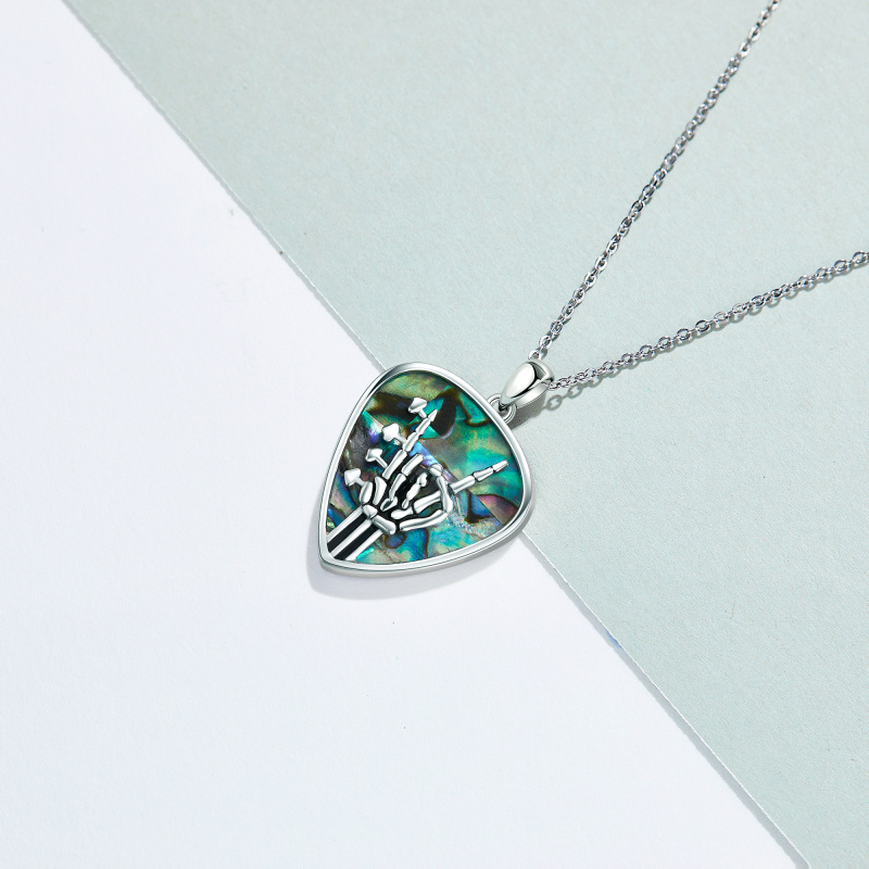 Sterling Silber Abalone Muscheln Gitarre & Skelett Anhänger Halskette-4